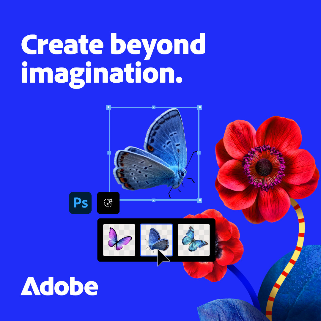 Image with a flower and butterflies created by Adobe IA