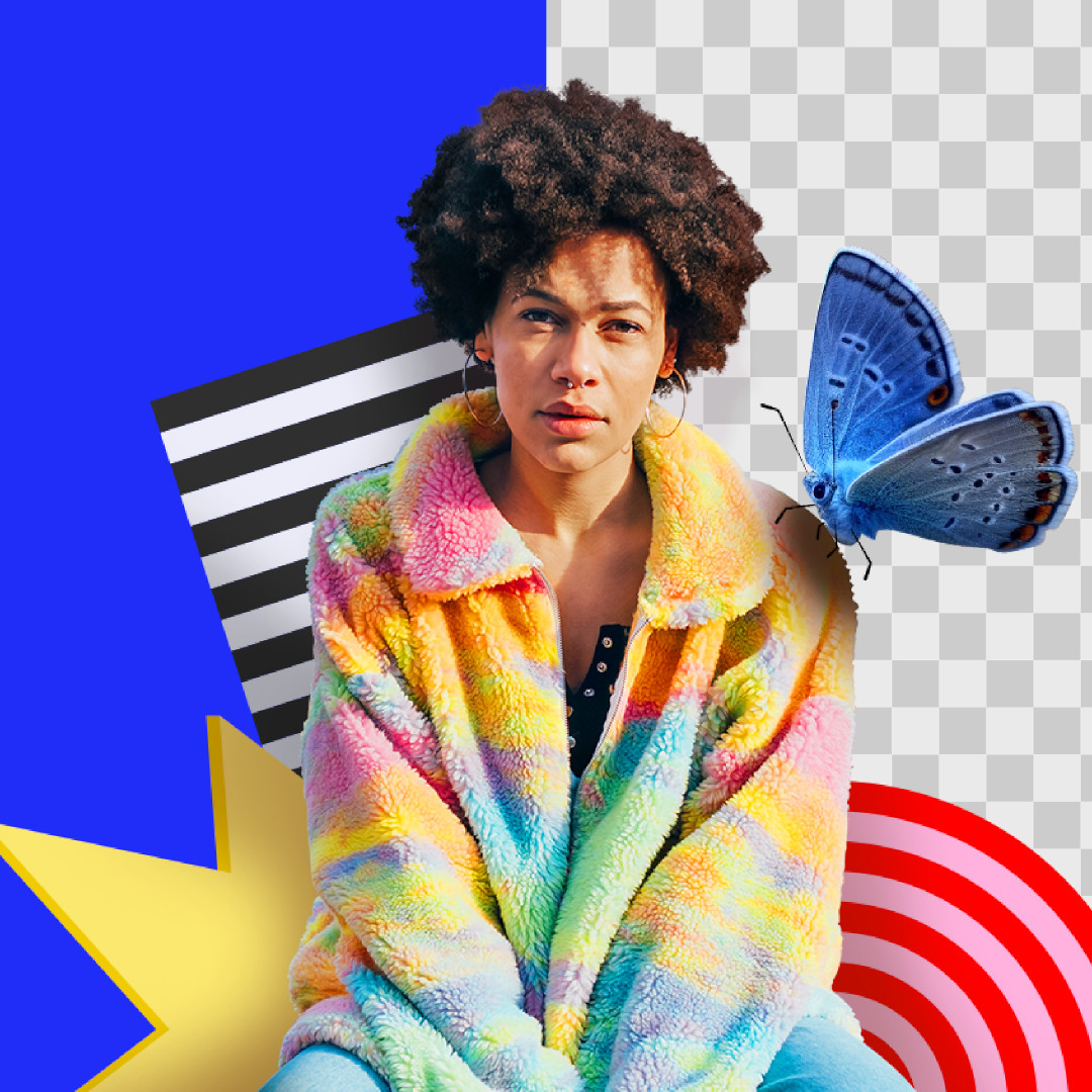 Image with a women and butterflies created by Adobe IA